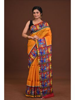 Ramshyam Collection - Womens Kantha Silk Printed Orange Saree with Unstitched Blouse