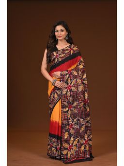 Ramshyam Collection - Womens Pure Cotton Hand Painted Job Multi-Color Saree with Unstitched Blouse