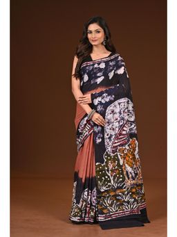 Ramshyam Collection - Womens Pure Cotton Hand Painted Job Multi-Color Saree with Unstitched Blouse