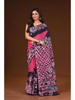 Ramshyam Collection - Womens Pure Cotton Hand Painted Job Pink Saree with Unstitched Blouse
