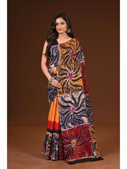 Ramshyam Collection - Womens Pure Cotton Hand Painted Job Multi-Color Saree with Unstitched Blouse