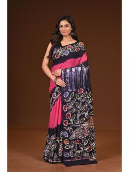 Ramshyam Collection - Womens Pure Cotton Hand Painted Job Pink Saree with Unstitched Blouse