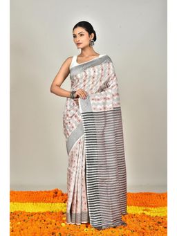 Ramshyam Collection - Womens Kantha Silk Embroidered Thread Work Grey Saree with Unstitched Blouse