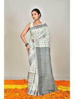 Ramshyam Collection - Womens Kantha Silk Embroidered Thread Work White Saree with Unstitched Blouse
