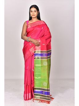 Ramshyam Collection - Womens Kantha Silk Woven Pink Saree with Unstitched Blouse