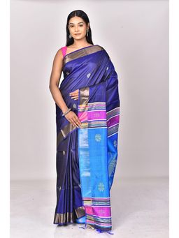 Ramshyam Collection - Womens Kantha Silk Woven Blue Saree with Unstitched Blouse