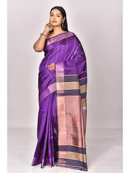 Ramshyam Collection - Womens Daily Wear Silk Hand Painted Job Purple Saree with Unstitched Blouse