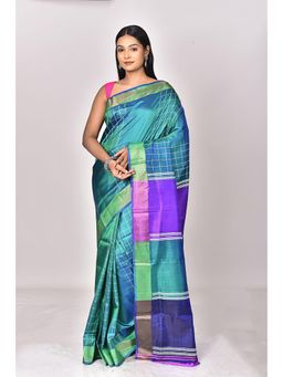 Ramshyam Collection - Womens Daily Wear Silk Checks Printed Multi-Color Saree with Unstitched Blouse