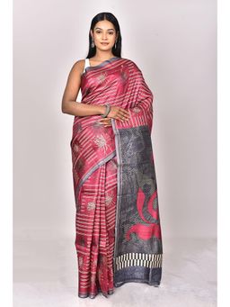 Ramshyam Collection - Womens Kantha Silk Printed Pink Saree with Unstitched Blouse