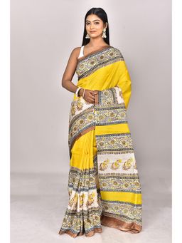 Ramshyam Collection - Womens Daily Wear Silk Floral Yellow Saree with Unstitched Blouse