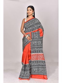 Ramshyam Collection - Womens Daily Wear Silk Printed Red Saree with Unstitched Blouse
