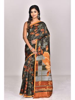 Ramshyam Collection - Womens Daily Wear Silk Printed Green Saree with Unstitched Blouse