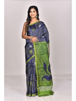 Ramshyam Collection - Womens Daily Wear Silk Hand Painted Job Blue Saree with Unstitched Blouse