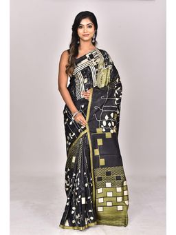 Ramshyam Collection - Womens Daily Wear Silk Printed Black Saree with Unstitched Blouse