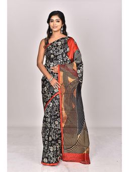 Ramshyam Collection - Womens Daily Wear Cotton Silk Printed Black Saree with Unstitched Blouse