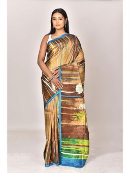 Ramshyam Collection - Womens Kantha Silk Printed Brown Saree with Unstitched Blouse