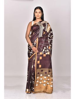 Ramshyam Collection - Womens Kantha Silk Printed Purple Saree with Unstitched Blouse