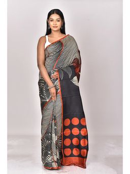 Ramshyam Collection - Womens Kantha Silk Printed Black Saree with Unstitched Blouse