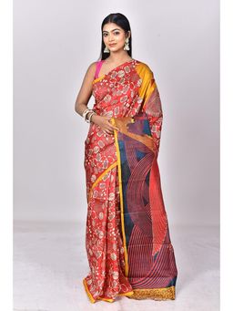 Ramshyam Collection - Womens Daily Wear Silk Printed Red Saree with Unstitched Blouse