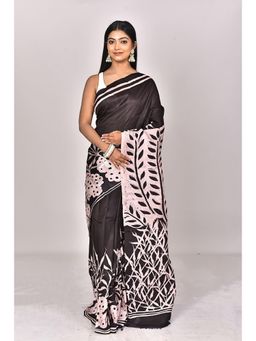 Ramshyam Collection - Womens Daily Wear Silk Printed Black Saree with Unstitched Blouse