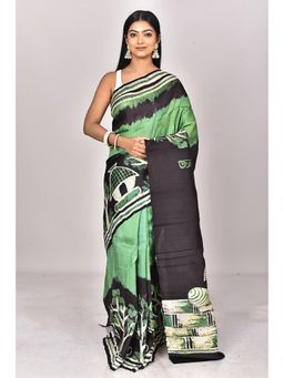 Ramshyam Collection - Womens Silk Printed Green Saree with Unstitched Blouse