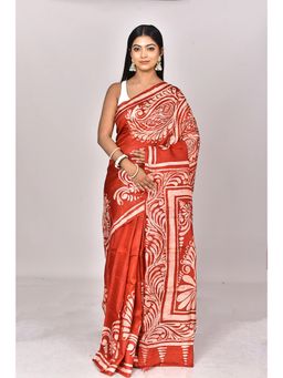 Ramshyam Collection - Womens Silk Printed Rust Saree with Unstitched Blouse