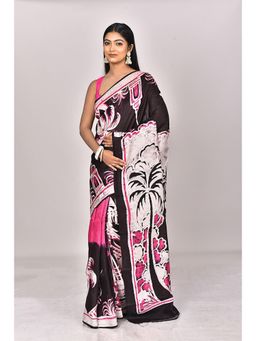 Ramshyam Collection - Womens Silk Printed Black Saree with Unstitched Blouse
