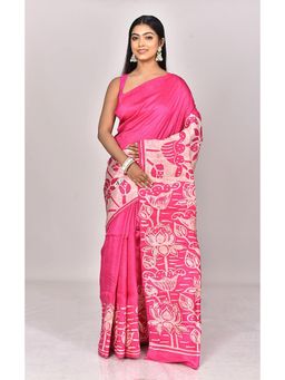 Ramshyam Collection - Womens Silk Printed Pink Saree with Unstitched Blouse