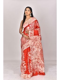 Ramshyam Collection - Womens Silk Printed Red Saree with Unstitched Blouse