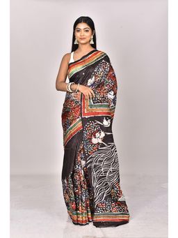Ramshyam Collection - Womens Daily Wear Silk Printed Black Saree with Unstitched Blouse