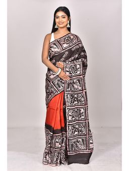 Ramshyam Collection - Womens Daily Wear Silk Printed Rust Saree with Unstitched Blouse