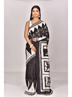 Ramshyam Collection - Womens Daily Wear Silk Printed Black Saree with Unstitched Blouse