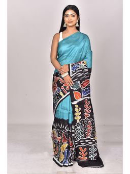 Ramshyam Collection - Womens Silk Printed Blue Saree with Unstitched Blouse