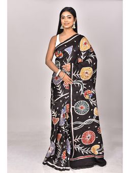 Ramshyam Collection - Womens Silk Printed Black Saree with Unstitched Blouse