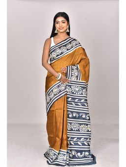Ramshyam Collection - Womens Silk Printed Mustard Saree with Unstitched Blouse