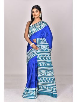 Ramshyam Collection - Womens Silk Printed Blue Saree with Unstitched Blouse