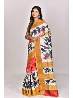 Ramshyam Collection - Womens Kantha Silk Printed Multi-Color Saree with Unstitched Blouse