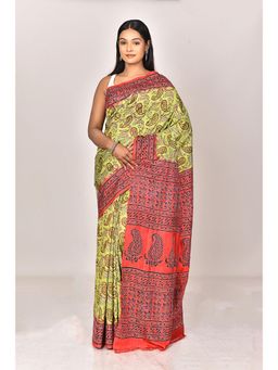 Ramshyam Collection - Womens Kantha Silk Printed Green Saree with Unstitched Blouse