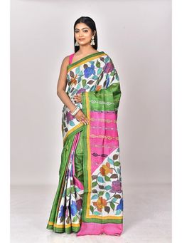 Ramshyam Collection - Womens Kantha Silk Floral Multi-Color Saree with Unstitched Blouse