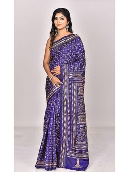 Ramshyam Collection - Womens Kantha Silk Printed Purple Saree with Unstitched Blouse