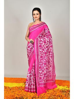 Ramshyam Collection - Womens Kantha Silk Floral Thread Work Pink Saree with Unstitched Blouse