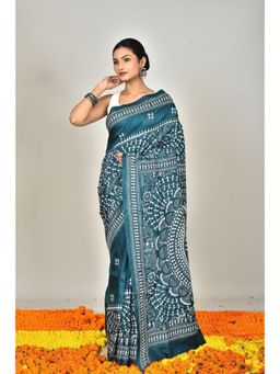 Ramshyam Collection - Womens Kantha Silk Printed Blue Saree with Unstitched Blouse