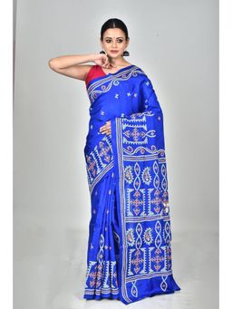 Ramshyam Collection - Womens Kantha Silk Printed Blue Saree with Unstitched Blouse