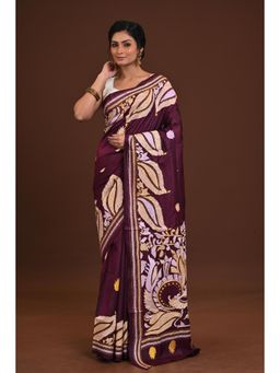 Ramshyam Collection - Womens Silk Embroidered Thread Work Purple Saree with Unstitched Blouse