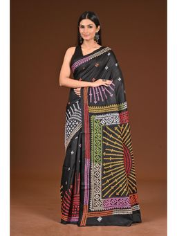 Ramshyam Collection - Womens Kantha Silk Printed Black Saree with Unstitched Blouse
