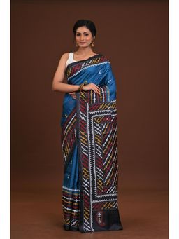 Ramshyam Collection - Womens Kantha Silk Printed Blue Saree with Unstitched Blouse