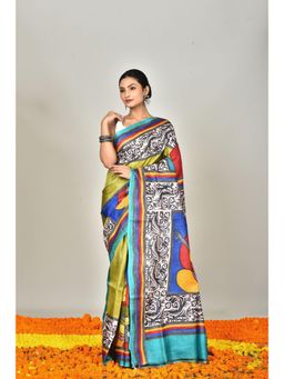Ramshyam Collection - Womens Kantha Silk Printed Multi-Color Saree with Unstitched Blouse