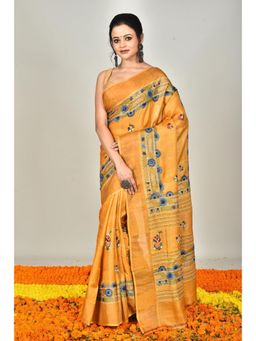 Ramshyam Collection - Womens Kantha Silk Thread Work Multi-Color Saree with Unstitched Blouse
