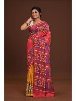 Ramshyam Collection - Womens Silk Embroidered Thread Work Multi-Color Saree with Unstitched Blouse