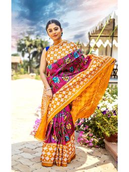 Ramshyam Collection - Womens Kantha Tussar Silk Printed Purple Saree with Unstitched Blouse